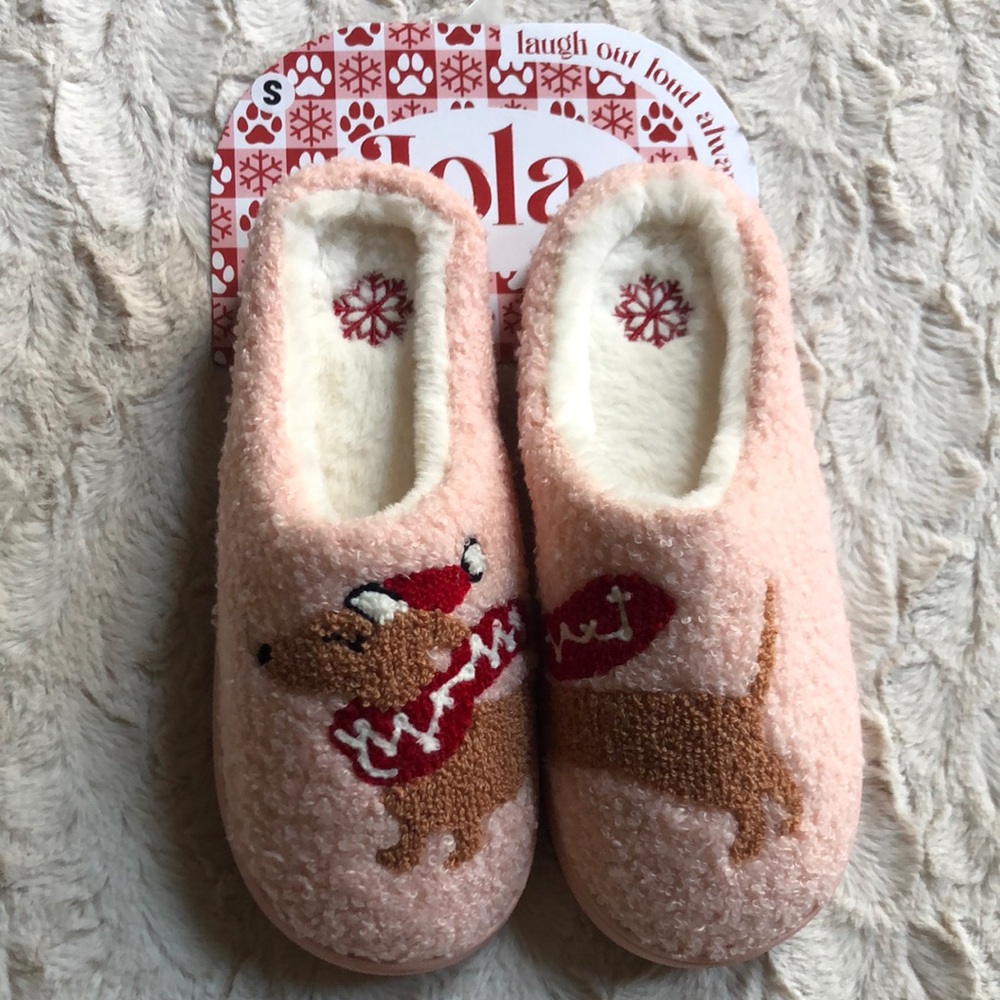 Cozy Pink Dachshund Dog Christmas Holiday Slippers